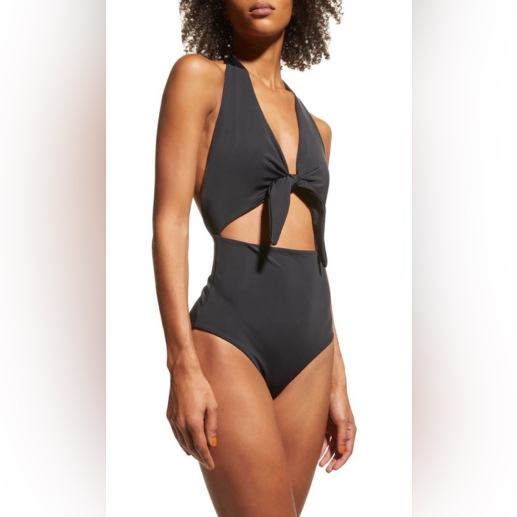 188. Mara Hoffman Maddy Tie-Front Cutout One Piece Halter Swimsuit